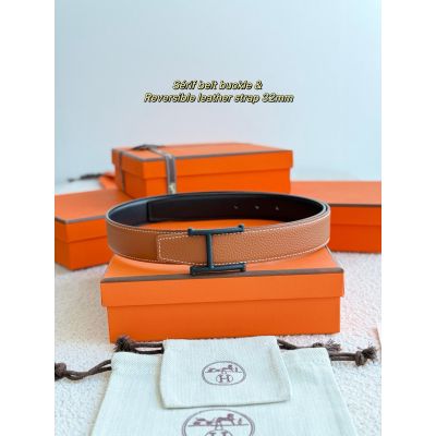 Serif Reversible leather belt 32mm in Black buckle