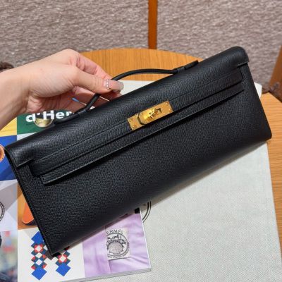 Black Epsom Kelly Cut Gold Hardware