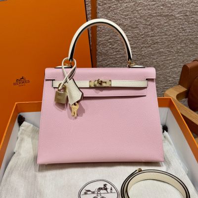 Rose Sakura Nata Epsom  Kelly 25 Gold Hardware