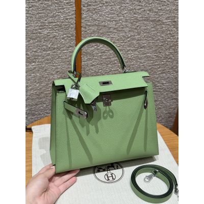 Vert Criquet Epsom Kelly 25 Silver Hardware