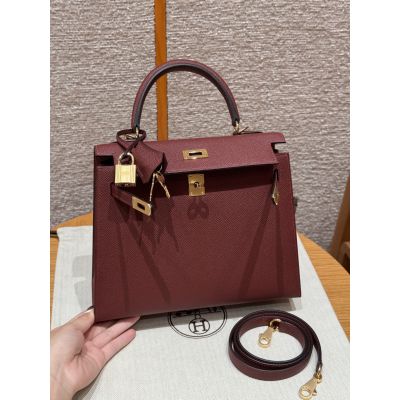BordeauxEpsom Kelly 25 Gold Hardware