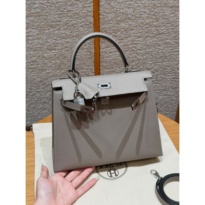 Gris Asphalted Epsom Kelly 25 Palladium Hardware