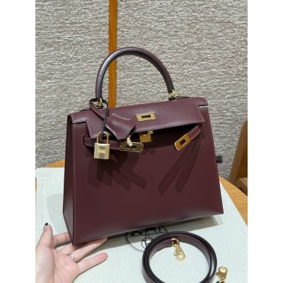 Rouge Sellier Box Kelly 25 Gold Hardware