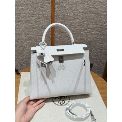 Blanc Epsom Kelly 25 Palladium Hardware