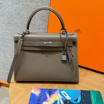 Etoupe Epsom Kelly 28 Palladium Hardware