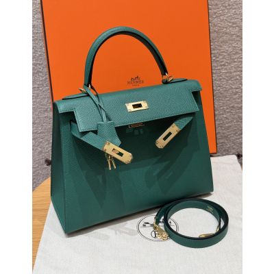 Malachite Epsom Kelly 28 Gold Hardware