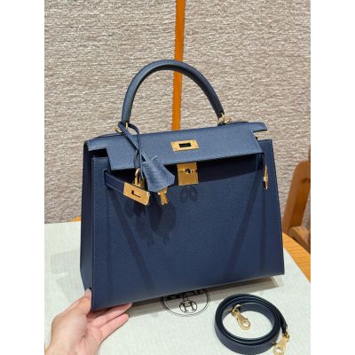 Blue Agate Epsom Kelly 28 Gold Hardware