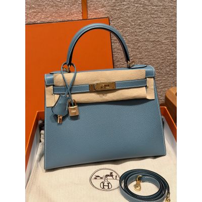 Blue Jean Epsom Kelly 28 Gold Hardware