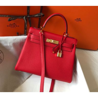 Rouge Casque Togo Kelly 28 Gold Hardware