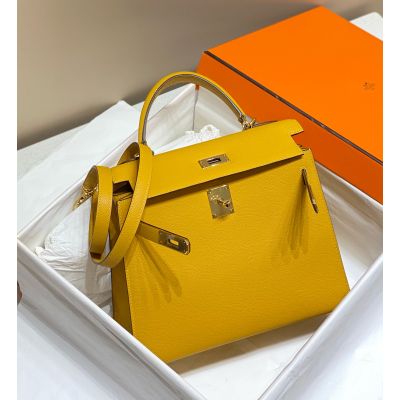 Jaune Ambre Epsom Kelly 28 Gold Hardware
