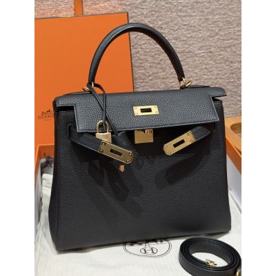 Black Togo Kelly 28 Gold Hardware