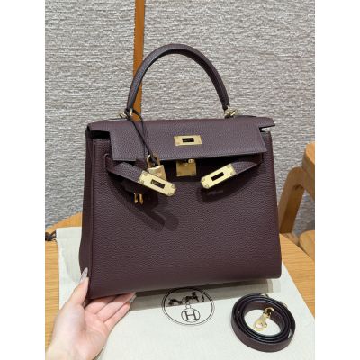 Rouge Sellier Togo Kelly 28 Gold Hardware