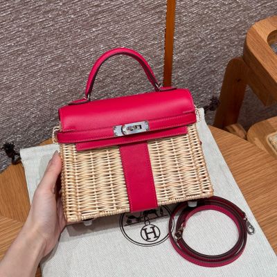 Naturel Wicker and Rose Extreme Swift Picnic Mini Kelly 20 II Palladium Hardware
