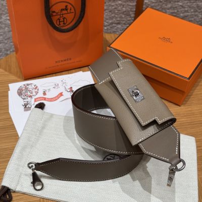 Etoupe Epsom and Swift Kelly Pocket Strap Palladium Hardware