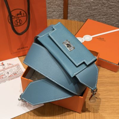 Blue Jean Epsom and Swift Kelly Pocket Strap Palladium Hardware