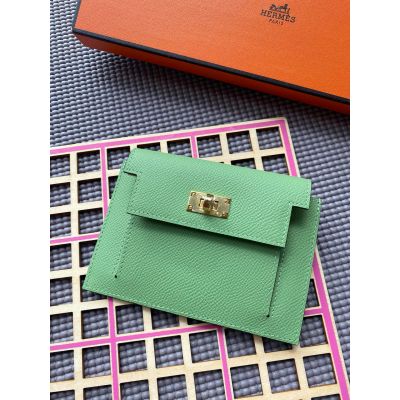 Vert Criquent Epsom Kelly Pocket Compact Wallet Gold Hardware