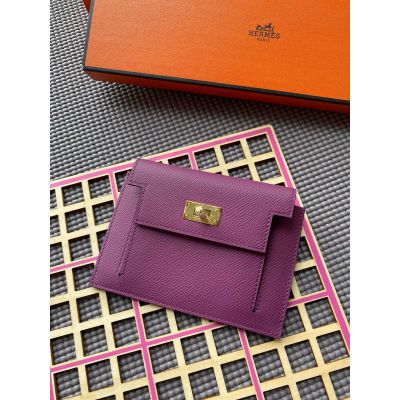Anemone Epsom Kelly Pocket Compact Wallet Gold Hardware