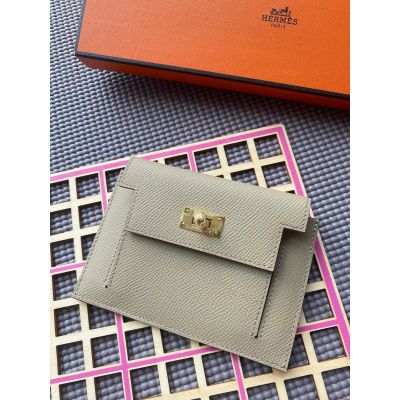 Trench Epsom Kelly Pocket Compact Wallet Gold Hardware