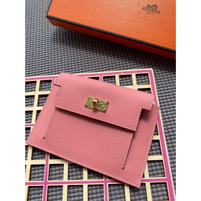Rose Confetti Epsom Kelly Pocket Compact Wallet Gold Hardware