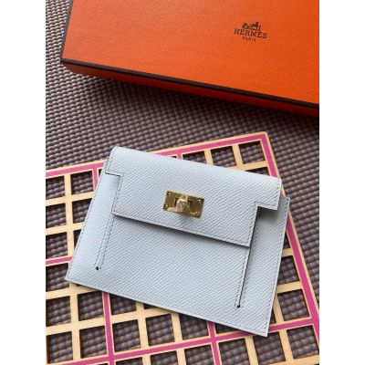 Blue ZephyrEpsom Kelly Pocket Compact Wallet Gold Hardware