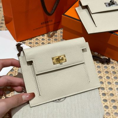 Craie Epsom Kelly Pocket Compact Wallet Gold Hardware