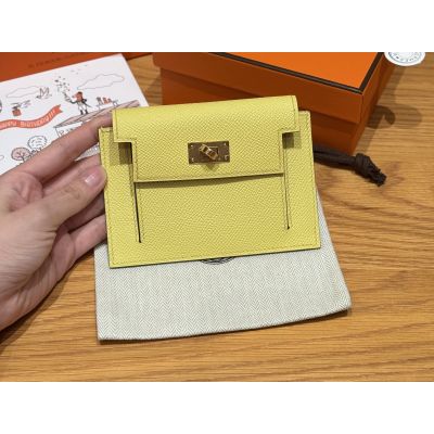 Lime Epsom Kelly Pocket Compact Wallet Gold Hardware