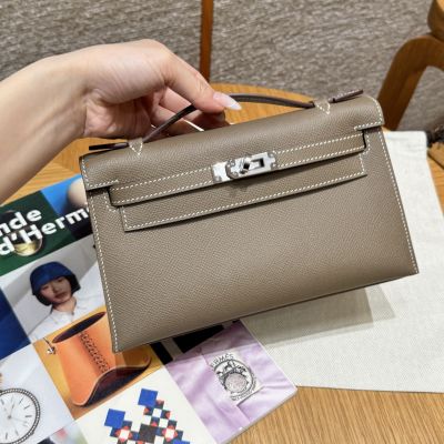 Etoupe Epsom Kelly Pochette Palladium Hardware