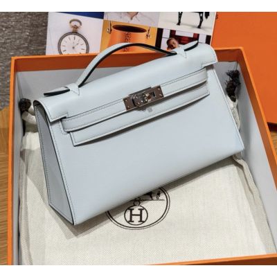 Blue Pale Swift Kelly Pochette Palladium Hardware