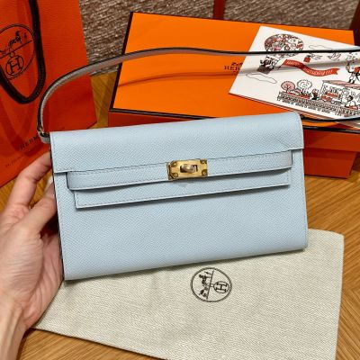 Bleu Pale Epsom Kelly-To-Go Wallet Gold Hardware