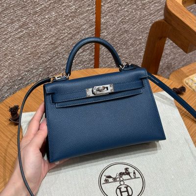 Deep Blue Epsom Mini Kelly 20 II Palladium Hardware