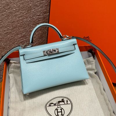 Blue Zephyr Chevre Mini Kelly 20 II Palladium Hardware