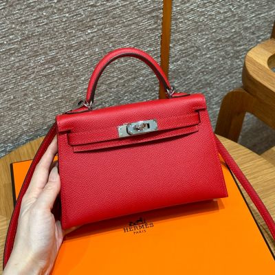 Rouge De Casaque Epsom Mini Kelly 20 II Palladium Hardware