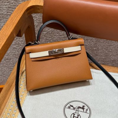 Gold Craie Bleu France Epsom Mini Kelly 20 II Palladium Hardware