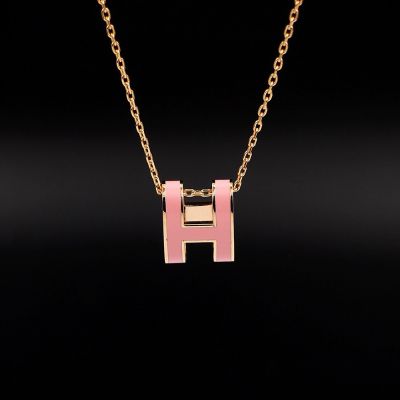 Pink Mini Pop H Pedant Necklace Gold Metal 