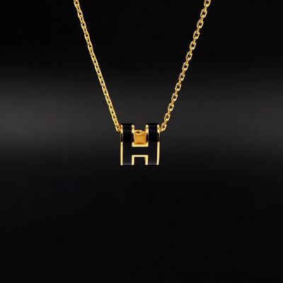 Black Mini Pop H Pedant Necklace Gold Metal 