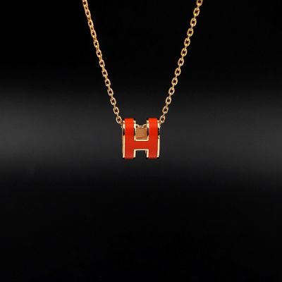Orange Mini Pop H Pedant Necklace Gold Metal 