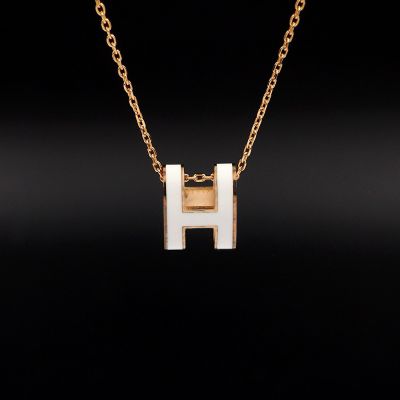 White Mini Pop H Pedant Necklace Gold Metal 