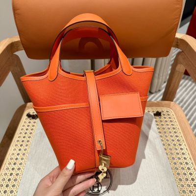 Gold Swift and Toile Canvas Cargo Picotin Lock 18 Gold/ Palladium Hardware