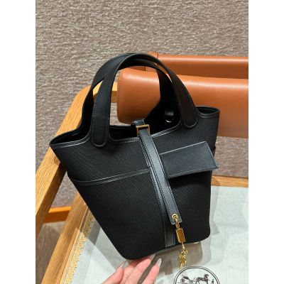 Black Swift and Toile Canvas Cargo Picotin Lock 18 Gold/ Palladium Hardware