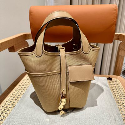 Chai Swift and Toile Canvas Cargo Picotin Lock 18 Gold Hardware