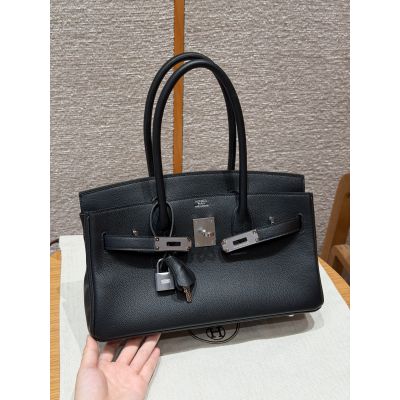 Black Evercolor Shoulder Birkin 29 Palladium Hardware